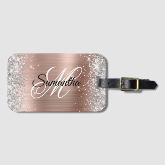 Silver Glitter Shiny Roos Gold Faux Folie Bagagelabel (Voorkant (horizontaal))