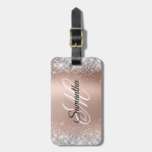 Silver Glitter Shiny Roos Gold Glam Gradiënt Bagagelabel (Voorkant verticaal)
