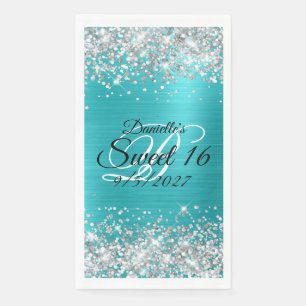Silver Glitter Shiny Turquoise Blue Folie Sweet 16 Servet