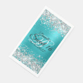 Silver Glitter Shiny Turquoise Blue Folie Sweet 16 Servet (Hoek)