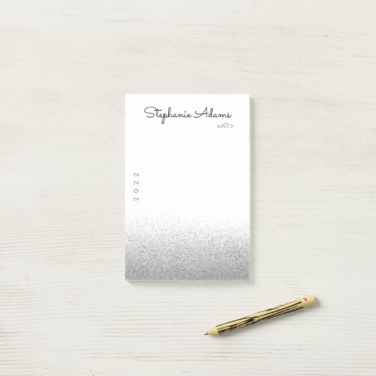 Silver Glitter Signature Monogram Post-it® Notes (Op bureau)
