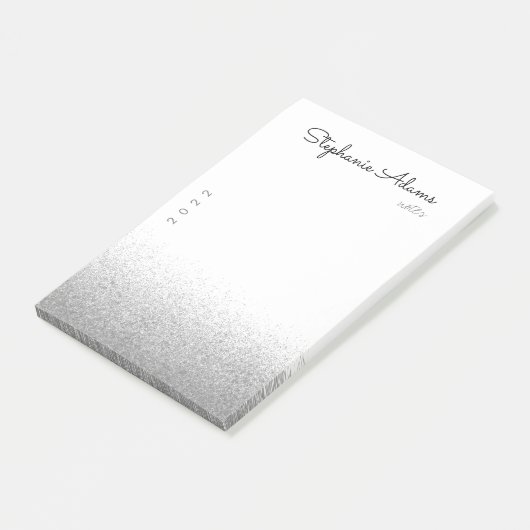 Silver Glitter Signature Monogram Post-it® Notes (Schuin)