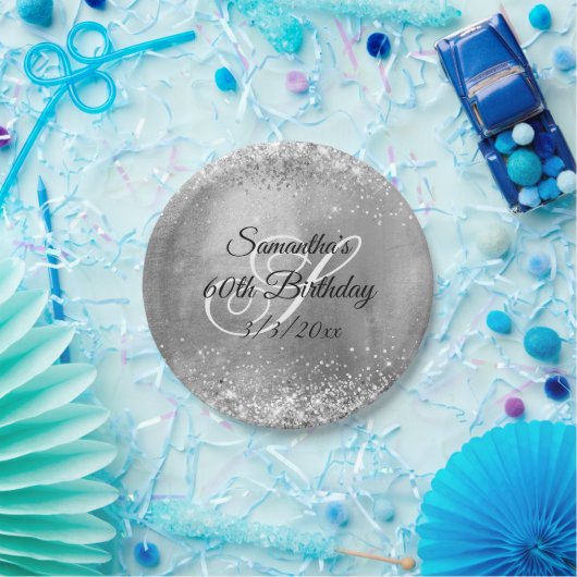 Silver Glitter Silver Foil 60th Birthday Papieren Bordje (Feest)