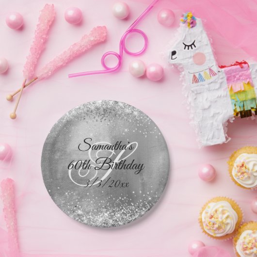 Silver Glitter Silver Foil 60th Birthday Papieren Bordje (Feest)
