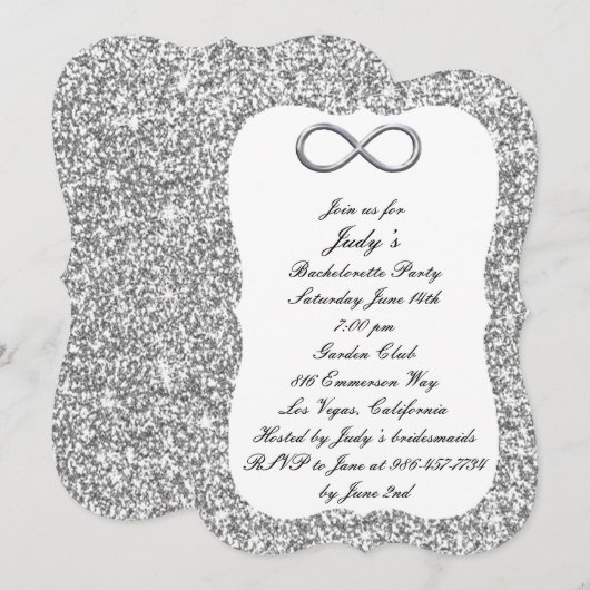 Silver Glitter Silver Infinity Bachelorette Party Kaart (Voorkant / Achterkant)