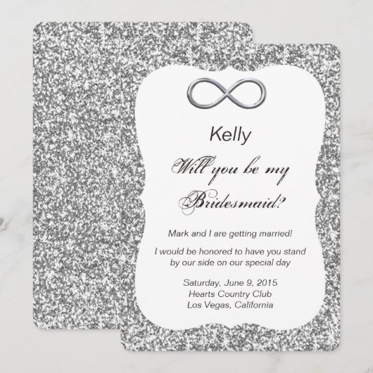 Silver Glitter Silver Infinity Bridesmaid Kaart (Voorkant / Achterkant)