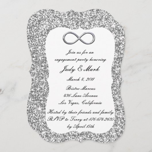 Silver Glitter Silver Infinity Engagement Kaart (Voorkant / Achterkant)