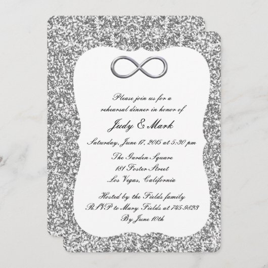 Silver Glitter Silver Infinity Rehearings Dinner Kaart (Voorkant / Achterkant)