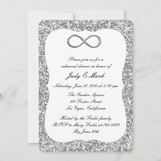 Silver Glitter Silver Infinity Rehearings Dinner Kaart (Voorkant)
