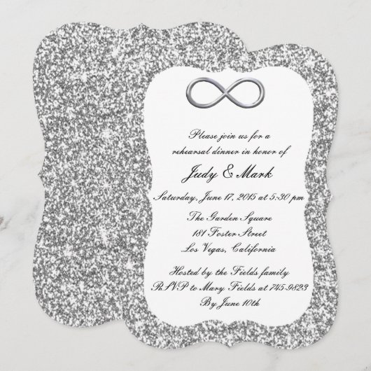 Silver Glitter Silver Infinity Rehearings Dinner Kaart (Voorkant / Achterkant)
