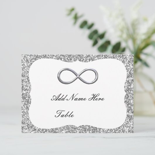 Silver Glitter Silver Infinity Table Place Card Kaart (Staand voorkant)
