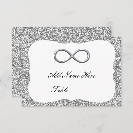 Silver Glitter Silver Infinity Table Place Card Kaart (Voorkant / Achterkant)