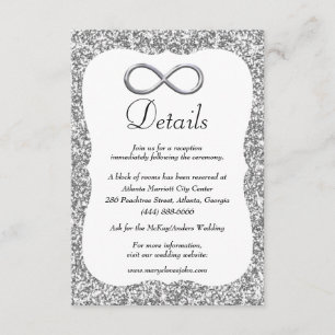 Silver Glitter Silver Infinity Wedding Details Informatiekaartje