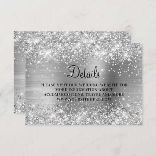 Silver Glitter Silvery Folie Weddenschap Details Informatiekaartje (Voorkant / Achterkant)