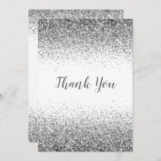 Silver Glitter Simple Modern-bedankt kaart (Voorkant / Achterkant)