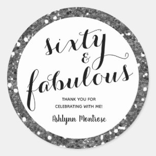 Silver Glitter Sixty en Fabulous Ronde Sticker