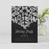 Silver Glitter Sneeuwvlok Vakantie Party Zwart Kaart (Staand voorkant)