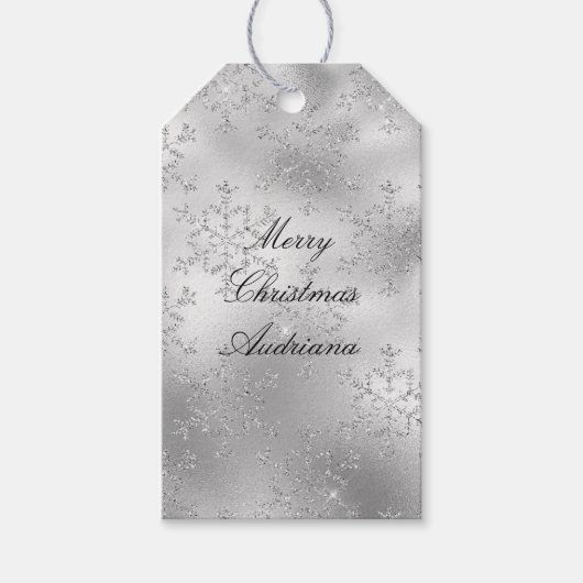 Silver Glitter Sneeuwvlokken Cadeaulabel (Voorkant)