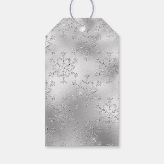 Silver Glitter Sneeuwvlokken Cadeaulabel (Achterkant)
