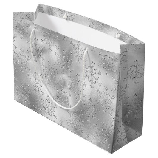 Silver Glitter Sneeuwvlokken Groot Cadeauzakje (Achterkant Gekanteld)