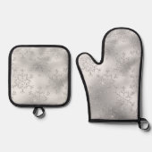 Silver Glitter Sneeuwvlokken Ovenwant & Pannenlap Set (Voorkant)