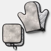 Silver Glitter Sneeuwvlokken Ovenwant & Pannenlap Set (Voorkant / Achterkant)