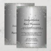 Silver glitter snewflakes bruiloft Uitnodiging (Voorkant / Achterkant)