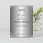 Silver glitter snewflakes bruiloft Uitnodiging (Staand voorkant)