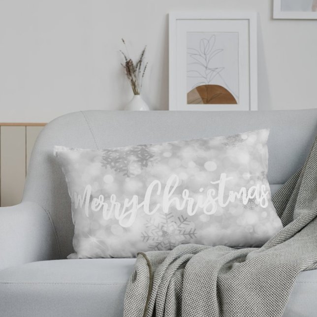 Silver Glitter Snow Personalized Lumbar Pillow Kussen (Creator heeft geüpload)