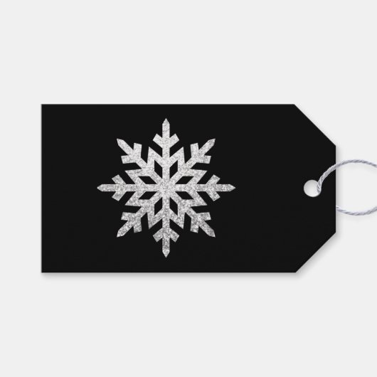 Silver Glitter Snowflake Cadeaulabel (Voorkant (Horizontaal))