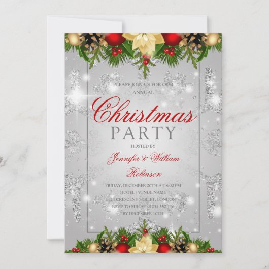 Silver Glitter Snowflake Festive Xmas Holiday  Kaart (Voorkant)