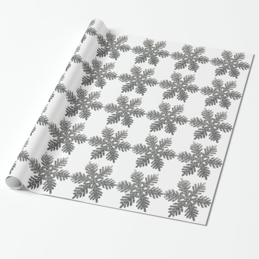 Silver Glitter Snowflake-kerstdecoratie Cadeaupapier (Uitgerold)