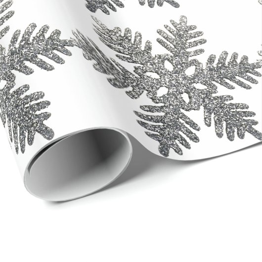 Silver Glitter Snowflake-kerstdecoratie Cadeaupapier (Rol Hoek)