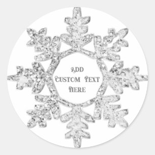 Silver Glitter Snowflake Kerstmis op persoonlijke Ronde Sticker