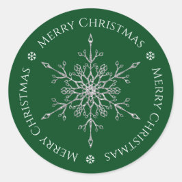 Silver Glitter Snowflake Merry kerst Green Ronde Sticker