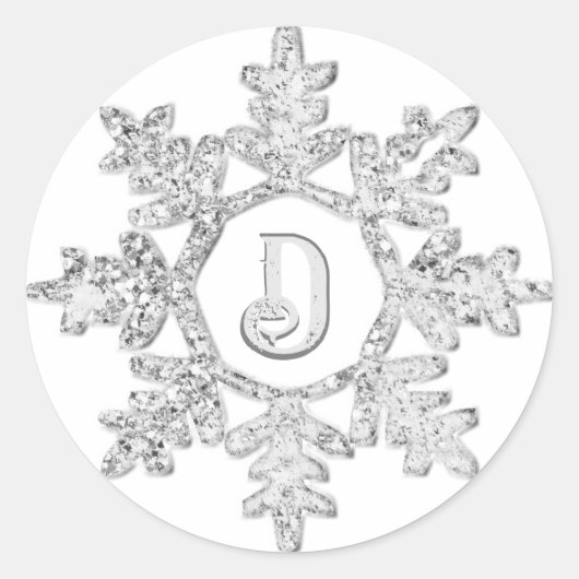 Silver Glitter Snowflake Monogram Kerstmis Ronde Sticker (Voorkant)