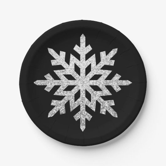 Silver Glitter Snowflake Papieren Bordje (Voorkant)