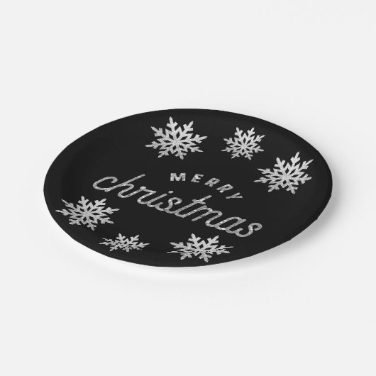 Silver Glitter Snowflake Papieren Bordje (Gekanteld)