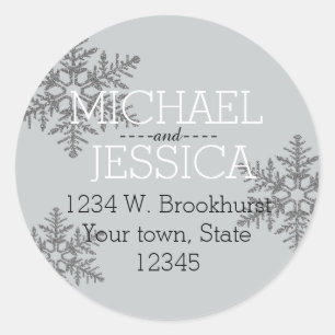 Silver Glitter Snowflake Persoonlijk adres Ronde Sticker