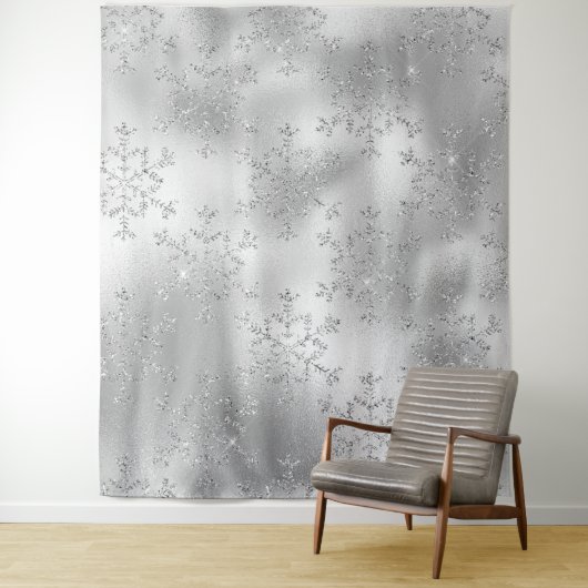 Silver Glitter Snowflake Photo Backdrop Wandkleed (In situ)