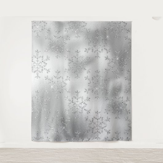 Silver Glitter Snowflake Photo Backdrop Wandkleed (Voorkant)