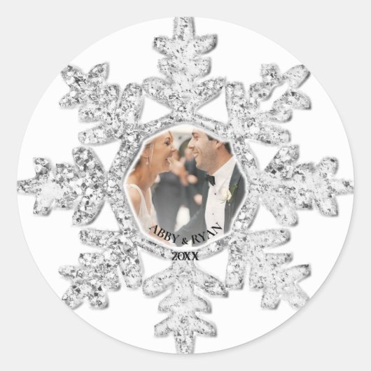 Silver Glitter Snowflake Photo Lijst - Persoonlijk Ronde Sticker (Voorkant)