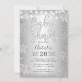 Silver Glitter Snowflake Winter Baby shower Kaart (Voorkant)