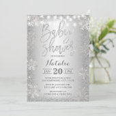 Silver Glitter Snowflake Winter Baby shower Kaart (Staand voorkant)
