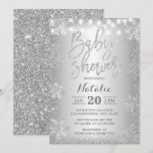 Silver Glitter Snowflake Winter Baby shower Kaart (Voorkant / Achterkant)