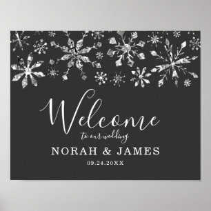 Silver Glitter Snowflake Winter Weduwen Welkom Poster
