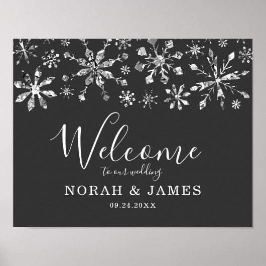 Silver Glitter Snowflake Winter Weduwen Welkom Poster (Voorkant)