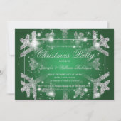 Silver Glitter Snowflake Xmas Holiday Party Groen Kaart (Voorkant)