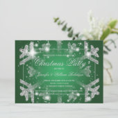 Silver Glitter Snowflake Xmas Holiday Party Groen Kaart (Staand voorkant)