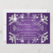 Silver Glitter Snowflake Xmas Holiday Party Paarse Kaart (Voorkant)